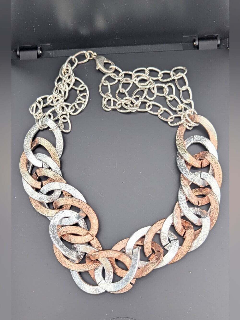 Chunky Two-Tone Silver-Tone & Rose-Gold-Tone Adjustable Chain Loop Link Necklace
